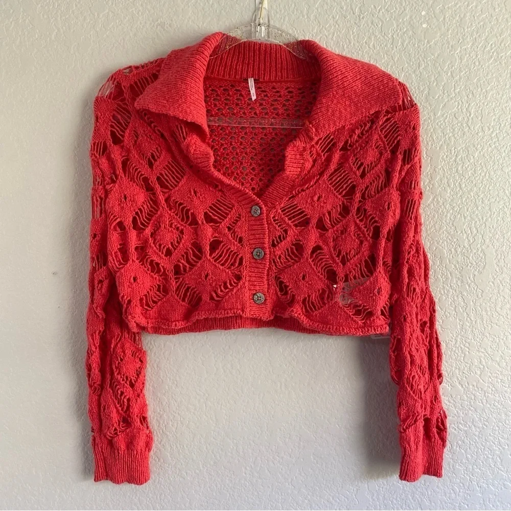 Free People Crochet Cropped Cardigan